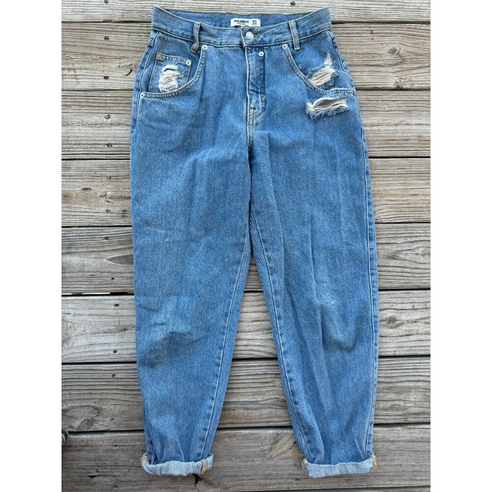Pull & Bear Straight‎ Jeans Womans Size 4 Oversized Blue  High Rise